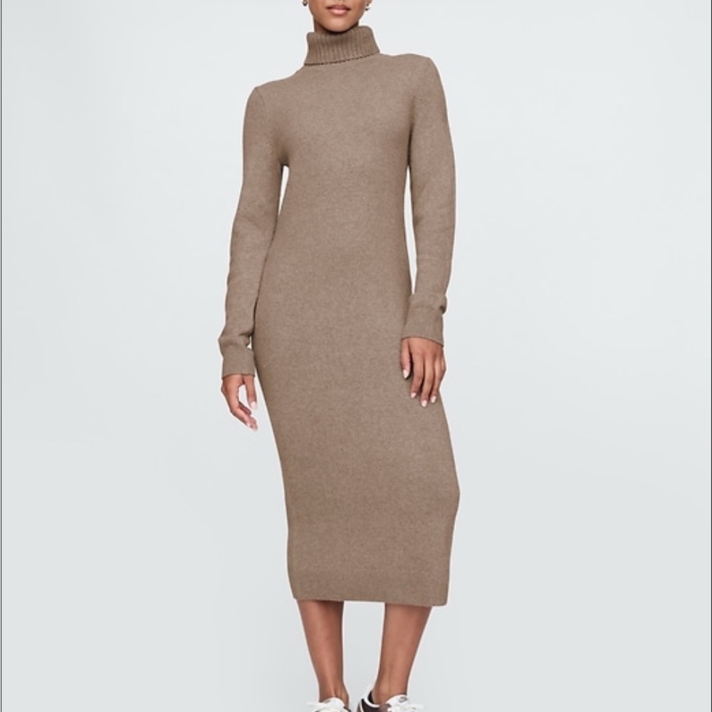 Gap Elegant Tan Turtleneck Sweater Dress